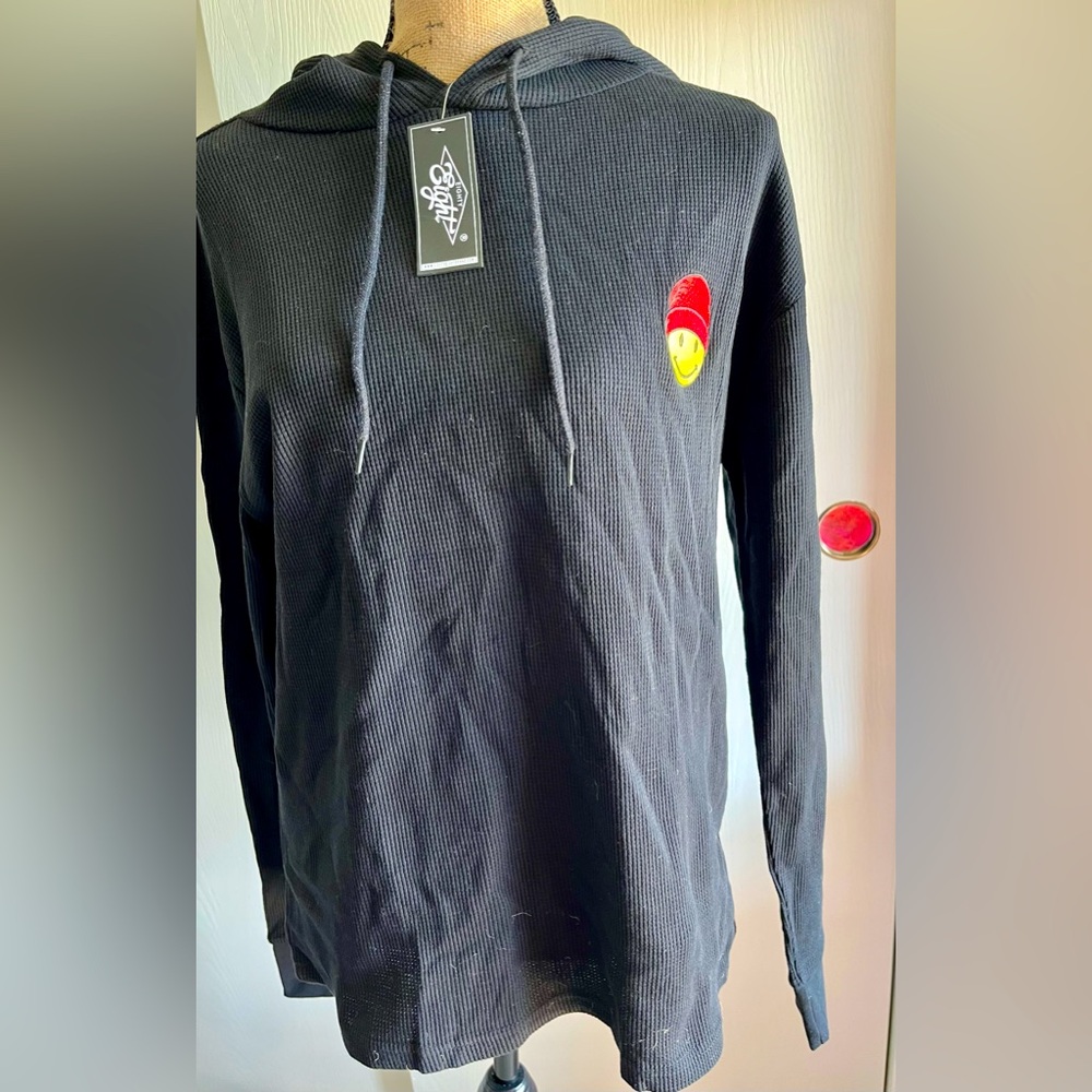 New with tags black Smily face pullover shirt hoodie Small